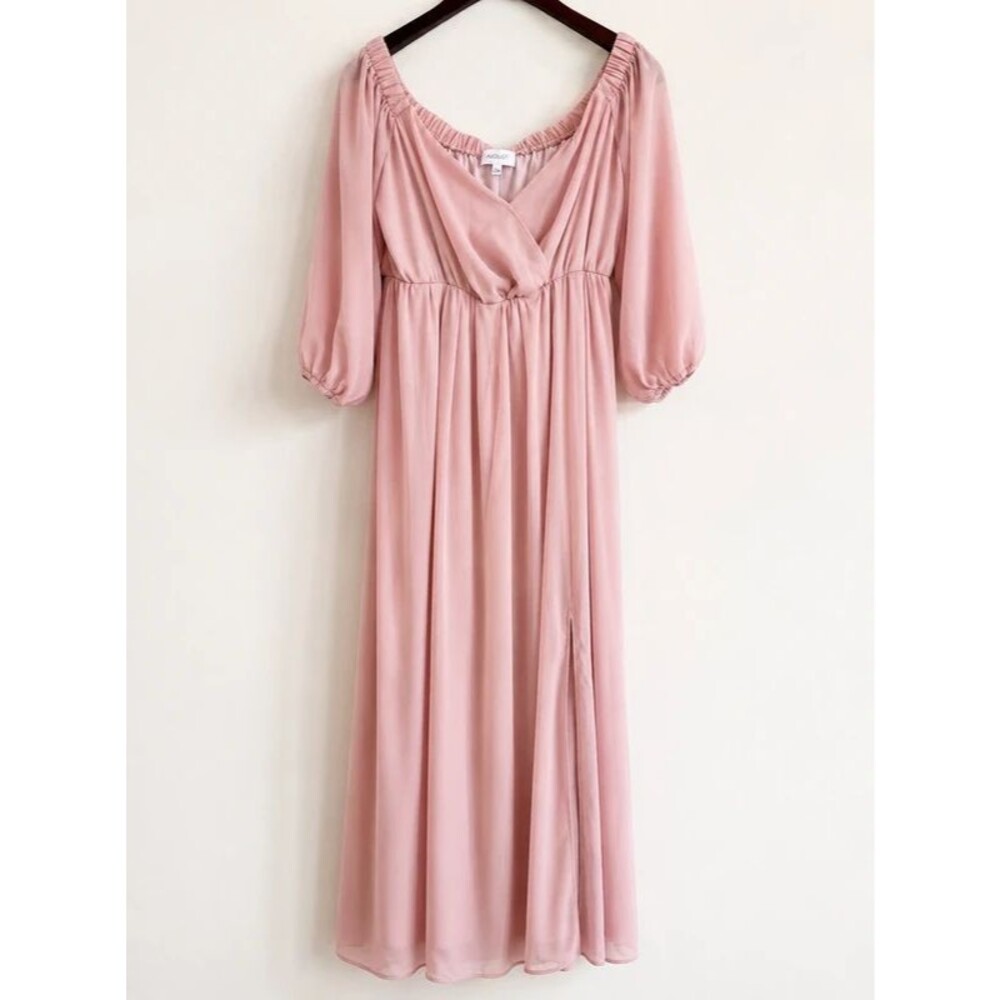 Faeriesty Dusty Pink Maxi Dress | Size L | High Slit